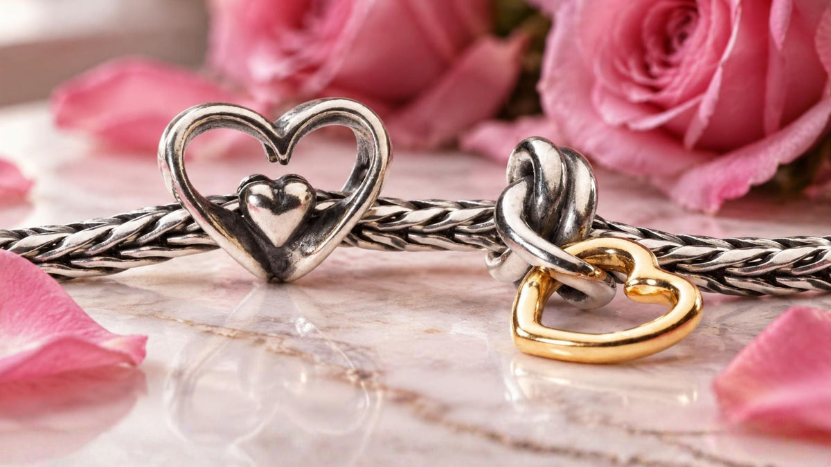 Trollbeads Herzschmuck mit Armreifen und rosa Glas Charms