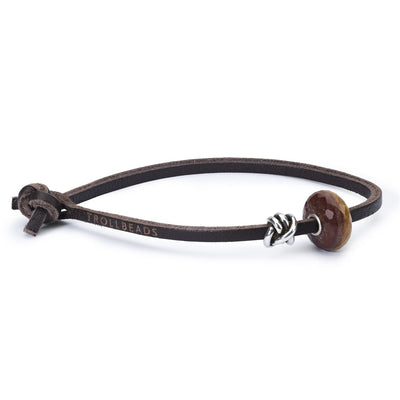 Brown Single Leather Bracelet with Chalcedony and Sterling Silver Bead