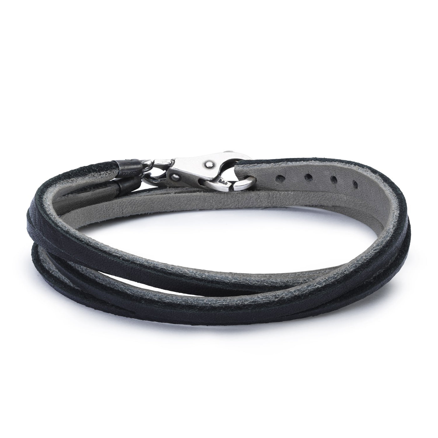 Armband Leder, Schwarz/Grau, ohne Verschluss